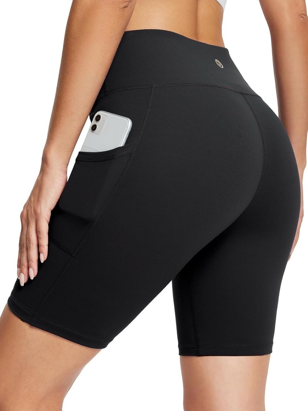 Baleaf Black High-Rise Women's Athletic Bike Shorts with Side Pockets